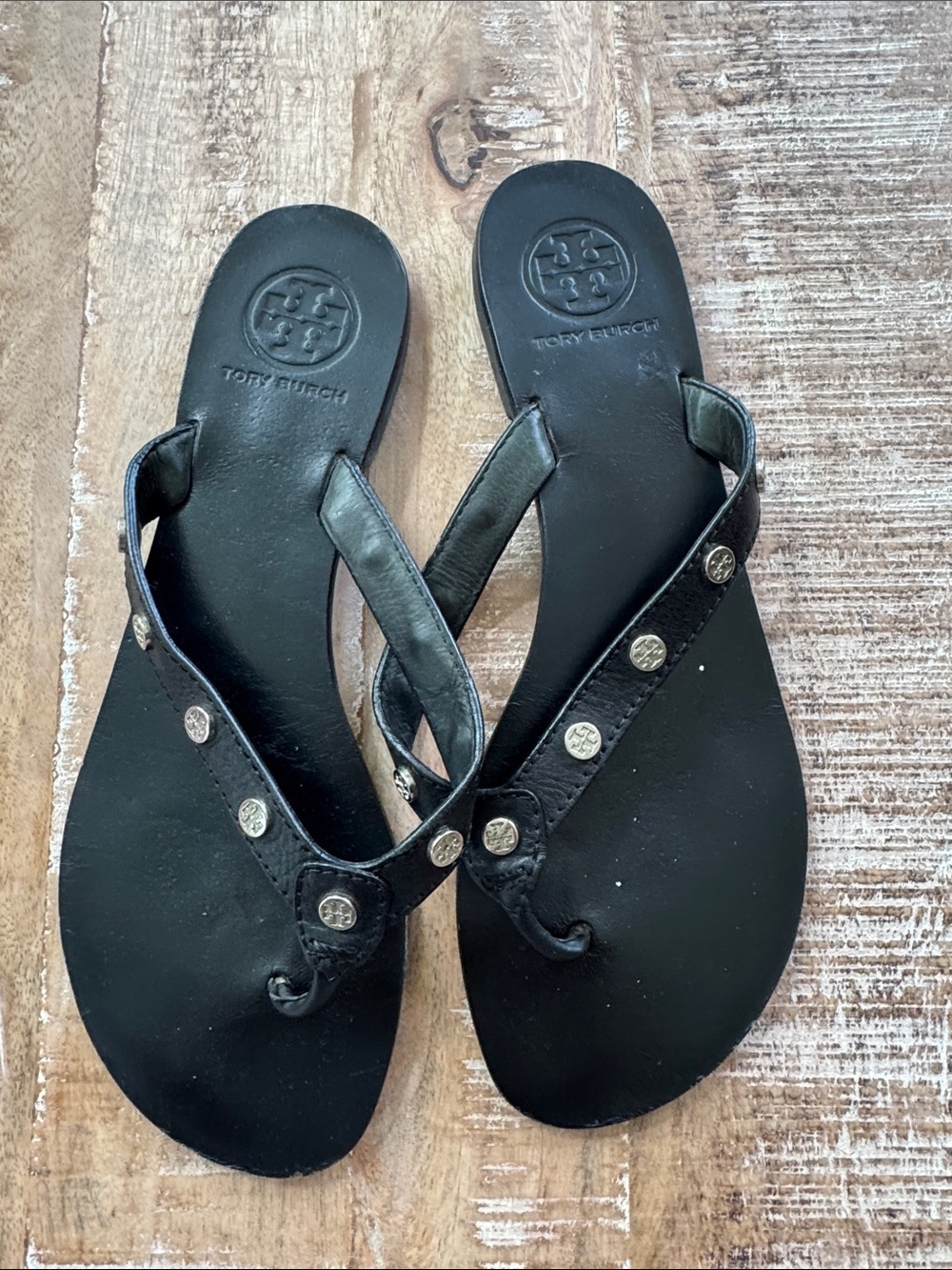 Tory Burch Black Logo Studded Sandals Size 8